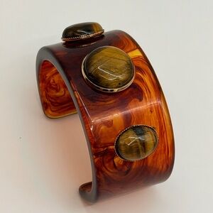 Tortoise Look Resin Cuff Bracelet with 3 stone detail
